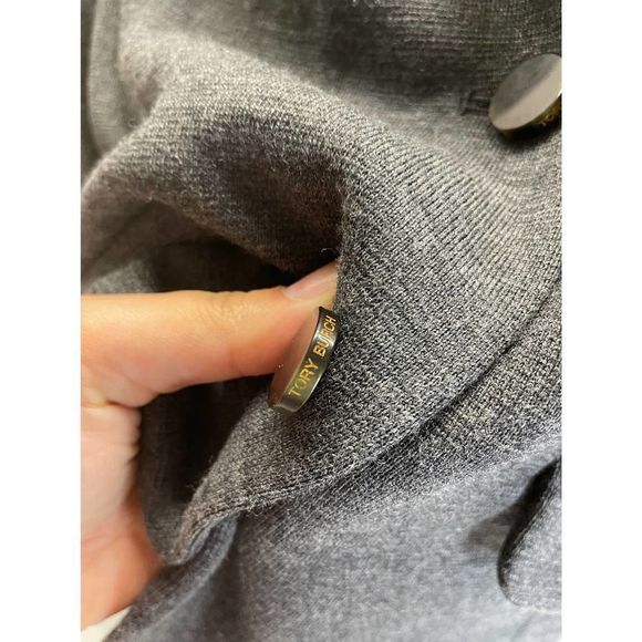 Tory Burch Gray & Black Wool Blend Blazer with Faux Leather Collar - Picture 3 of 7